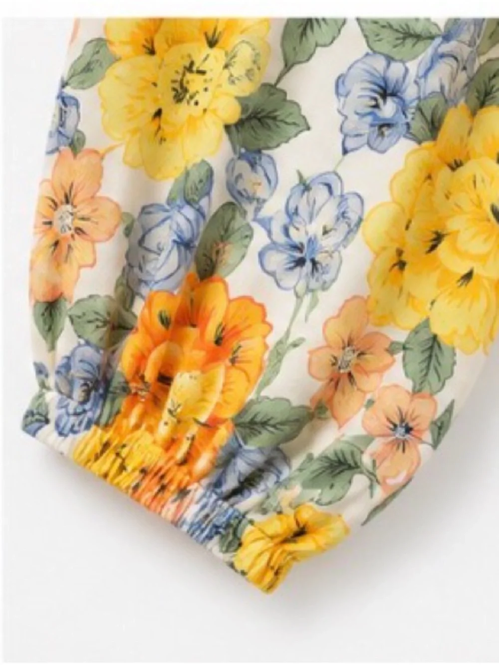 Entro NWT Floral Ruffle Peplum Cotton Blouse Yellow Orange Blue Small